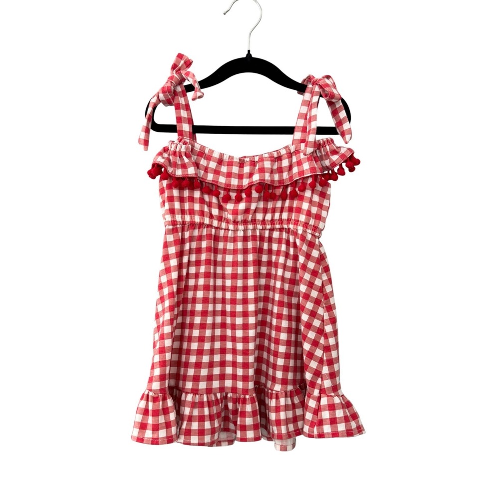 Rare Editions Girls Gingham Ruffle Dress 4T Red White Sundress Cottagecore